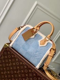 LV N40700 Pharrell Williams Damier Denim Speedy 25棉质帆布包
