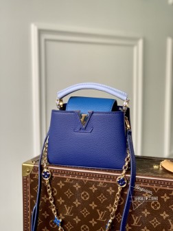 LV 【独家实拍 M20844蓝迷你】Capucines 迷你手袋金属Monogram花卉