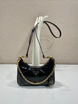 Prada普拉达 1BC204B 油腊皮 Hobo 手拎斜挎包 一比一