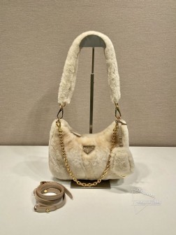 Prada普拉达 1BC204 Hobo毛毛包 进口山羊毛 配拆卸肩带 A货