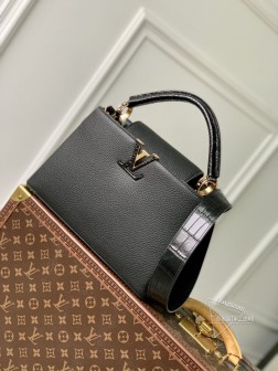 LV M91697 Capucines 中号手袋 黑色 鳄鱼材质 山羊皮衬里