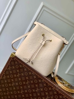 LV M45256 米白 NéoNoé 中号水桶包 Monogram Empreinte 压纹皮革
