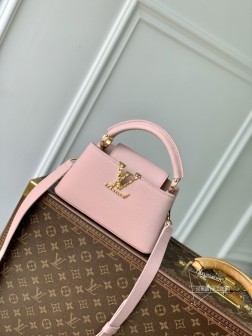 LV M24666 粉色 Capucines East West 迷你手袋 粒面牛皮革