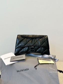 Balenciaga  Crush 链条包 黑枪小号 油蜡爆裂皮纹 软沙漏