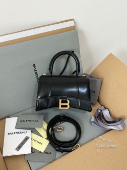 Balenciaga XScm Hourglass沙漏包 黑金平纹 小号【正圆形手柄】