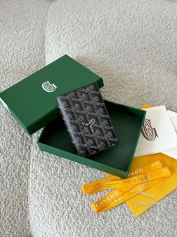 GOYARD狗牙对折卡包 黑色 真牛皮经典款 65字符