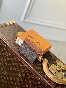 LV M82739 Monogram 老花棕大号隔层卡片夹层涂层帆布牛皮革