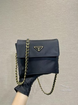 Prada 1BD648 中古小挎包 链条菱格 黑金链条 一比一