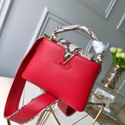 LV CAP MiNi N95509 石榴红 手袋 蟒蛇皮 Taurillon 皮革 高仿