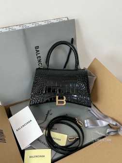 Balenciaga S23cm鳄鱼纹黑金小号Hourglass沙漏包
