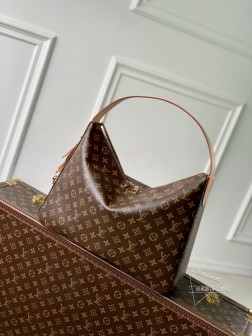 LV M12098 Monogram 帆布 Slouchy 中号手袋 新款挂锁金属件 顶级A货