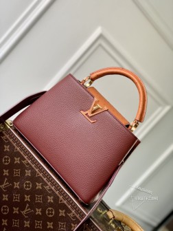 LV CAPUCINES 小号手袋 N81409 酒红拼 Taurillon皮革