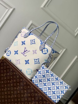 LV M22979 蓝色 NEVERFULL 中号手袋 帆布材质 新款