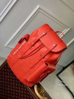 LV M23764 橙红色全皮水波纹双肩包 christopher M41709