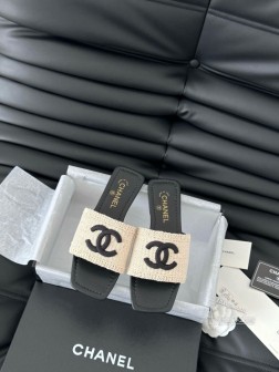 Chanel 25C春夏新款拖鞋全系列首发 专柜有的我都有!高版本高品质鞋面编织布 内里羊皮 真皮大 410