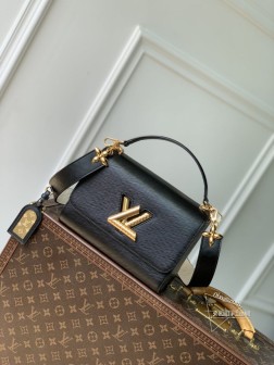 LV M25360 Twist 中号手袋,Epi 皮革,黑色,Monogr 肩带