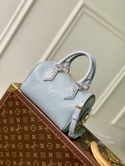 LV M58953 Speedy Bandoulière 20 手袋,压花蓝,光滑Monog材质