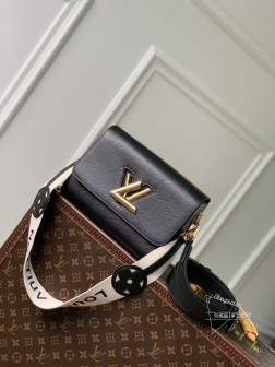 LV M24765 Twist 中号手袋 黑色 Epi 皮革 皮革肩带