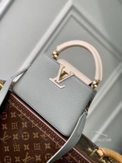 LV M21296 浅灰拼 Capucines 迷你手袋 小牛皮 金属饰件