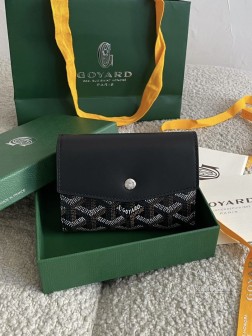 GOYARD Saint-Gabriel 三折短夹 黑色 老花拼平纹牛皮 钱包