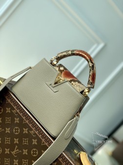 LV 【独家实拍81310卡其配蟒蛇皮 迷你】Capucines 迷你手袋 法国进口小牛皮