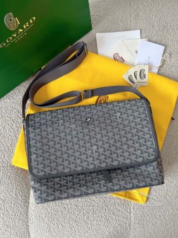 GOYARD 男士大邮差公文包 灰色 布料材质 斜挎设计