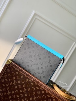 LV M44466 Monogram Eclipse中号手袋 灰花蓝帆布 26x2cm