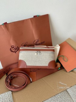 Loro Piana 帆布拼棕 L 进口皮帆布 手袋 11×6.5cm