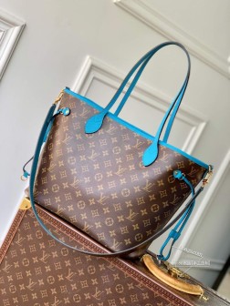 LV M12096 蓝色 Monogram 帆布 永不满手提袋