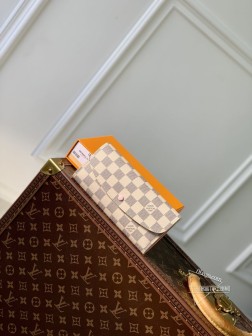 LV M41625 Emilie 钱夹 Monogram 帆布 白格粉 软皮扣 顶级A货