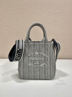 Prada普拉达 1BA343 刺绣小号托特包 手工面料 A货