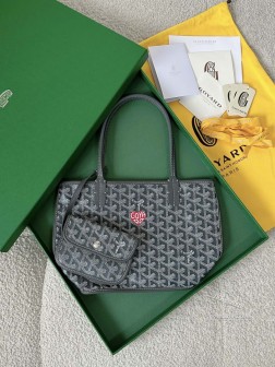 GOYARD灰色狗牙迷你双面tote购物袋 爱心彩绘限定款高仿