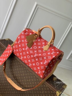 LV M24420红色Speedy P9 Bandoulière 40 Monogram皮手袋 柔软粒面牛皮