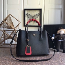 Prada普拉达 1BG775 黑色经典款粗十字纹牛皮手挽包 一比一
