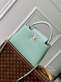 LV N84073 Capucines 中号手袋 全粒面 Taurillon 牛皮革 鸵鸟皮革