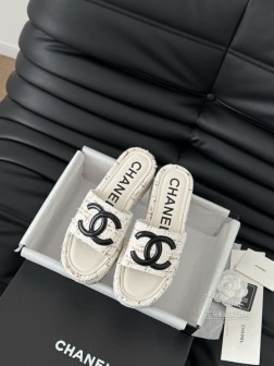 Chanel 25K新款字母拖鞋布鞋面 内里羊皮 原版大底Size35-39 其他码数定做 234