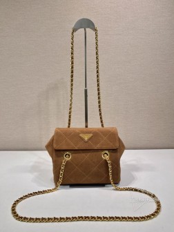 Prada 1BD600 Vintage 麂皮翻盖链条流浪包 纯手工 代购