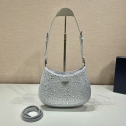 Prada普拉达 1BC169 满天星腋下包 新色Cleo 缎面水晶手袋 复刻