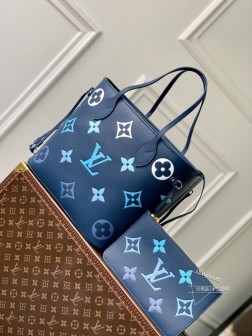 LV M46514 Neverfull 中号手袋 蓝色丝印 Monogram Empreinte皮革