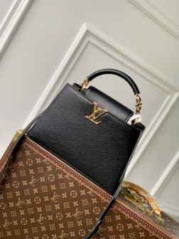 LV M23943 Capucines 中号手袋 黑色 Monogram 花卉 材质顶级A货