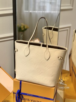 LV M45684 全皮压花 Neverfull 中号购物袋，顶级A货