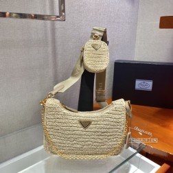 Prada普拉达 1BH204 草编三合一 手工编织包 A货