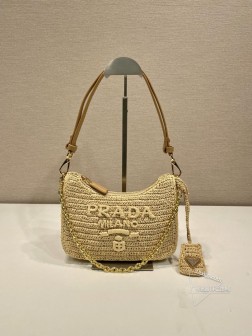 Prada普拉达 1BC204B 草编Hobo包 纯手工编织 可调肩带 A货