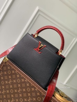 LV M91697酒红中号鳄鱼纹Capucines小牛皮手袋