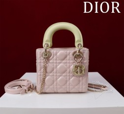 迪奥 Lady戴妃三格 珐琅扣拼色羊 内里：羊绒+皮Size 17157cm