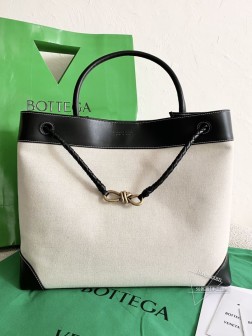 BV andiamo 帆布拼牛皮大号黑色做旧8字扣五金