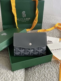 GOYARD Saint-Gabriel 三折短夹 灰色 老花料拼平纹牛皮