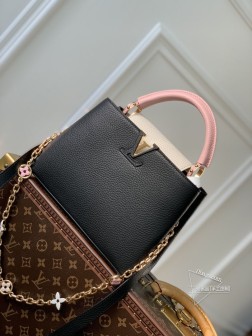LV M22375 Capucines小号手袋 黑色 链条 金属Monogram