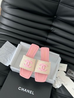 Chanel 25C春夏新款拖鞋全系列首发 专柜有的我都有!高版本高品质鞋面编织布 内里羊皮 真皮大 409