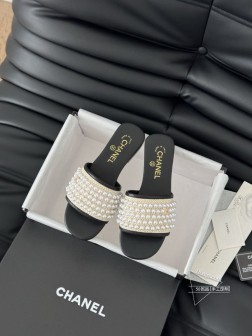 Chanel 25K高级手工坊珍珠系列拖鞋一如既往的高版本 经典系列鞋面羊皮 内里羊皮 真皮大底Si 118